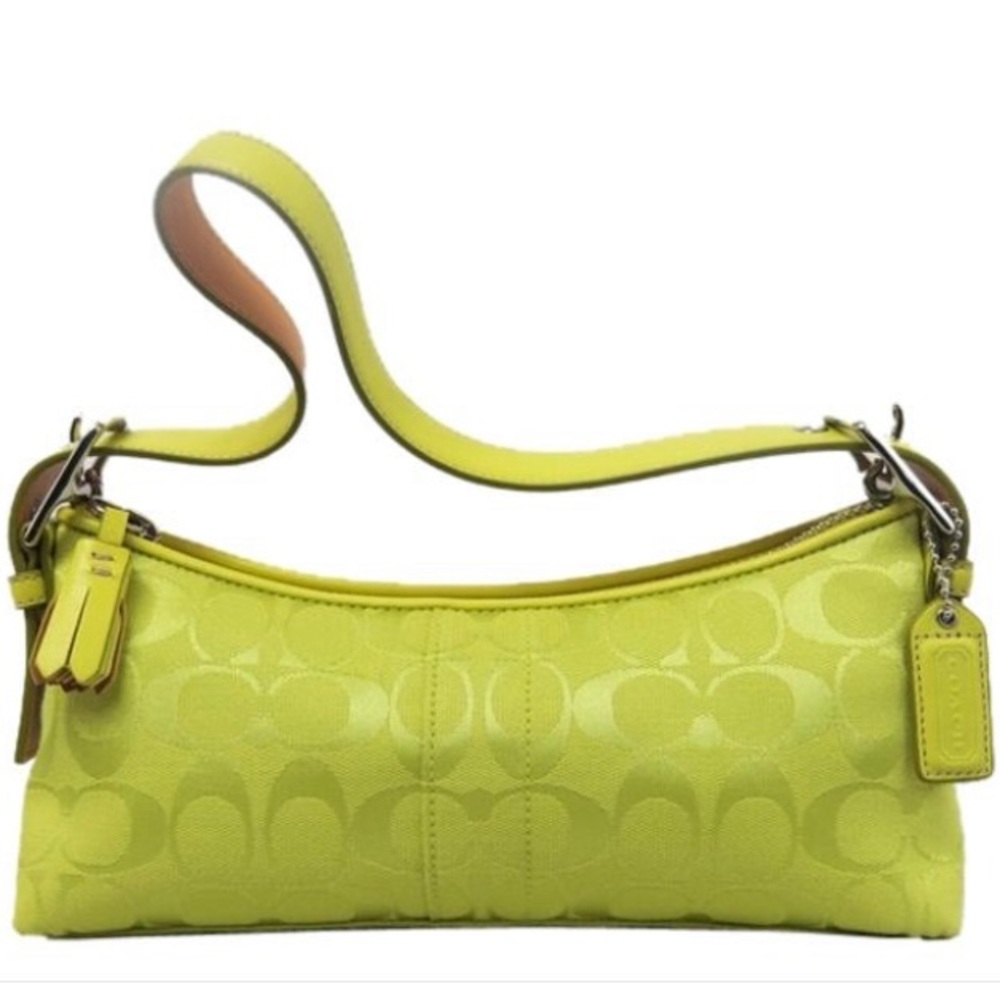 COACH Signature Jacquard Baguette in Lime Green